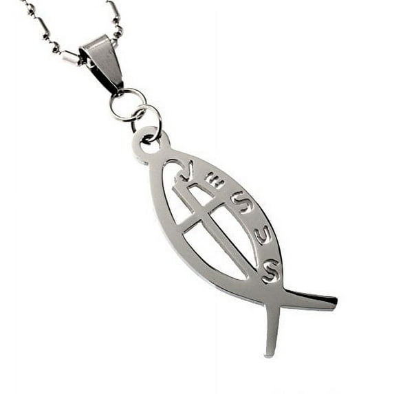 R.H. Jewelry Jesus Fish and Cross Pendant Stainless Steel Jewelry