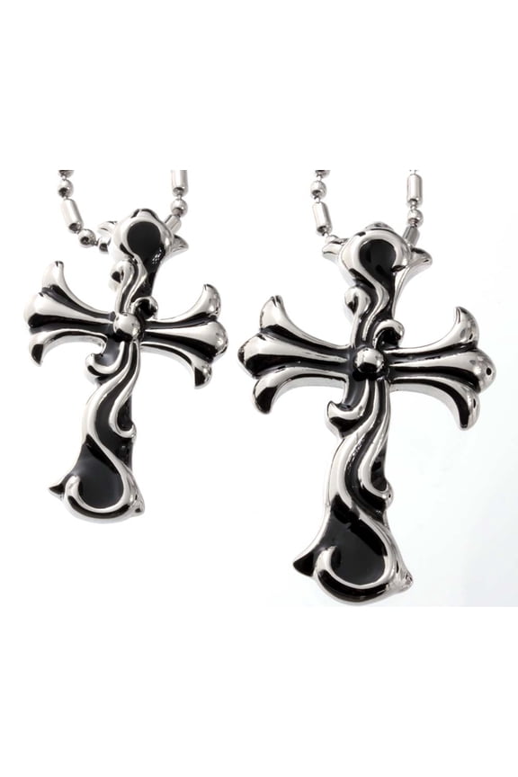Lovers Couple Stainless Steel Cross Pendant Necklace Set