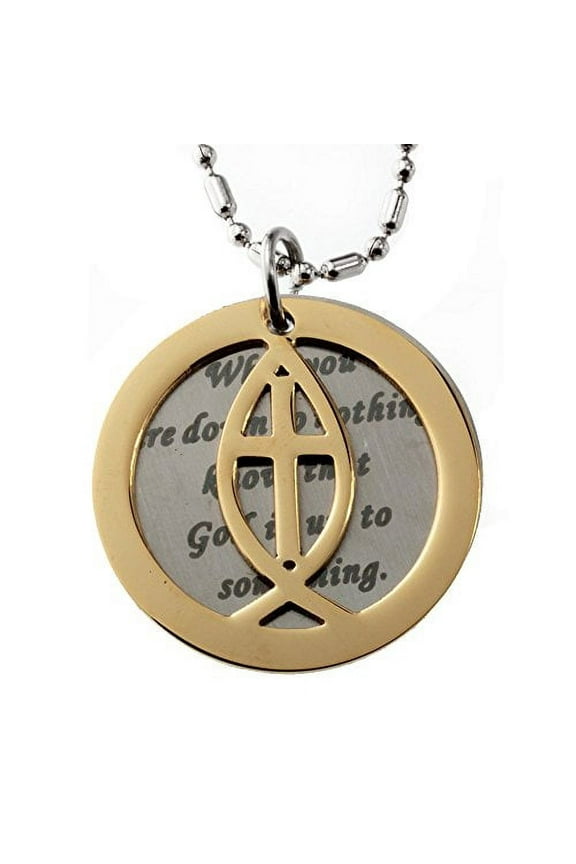 Mens Womens Stainless Steel Pendant Christian Fish Double Round Tag