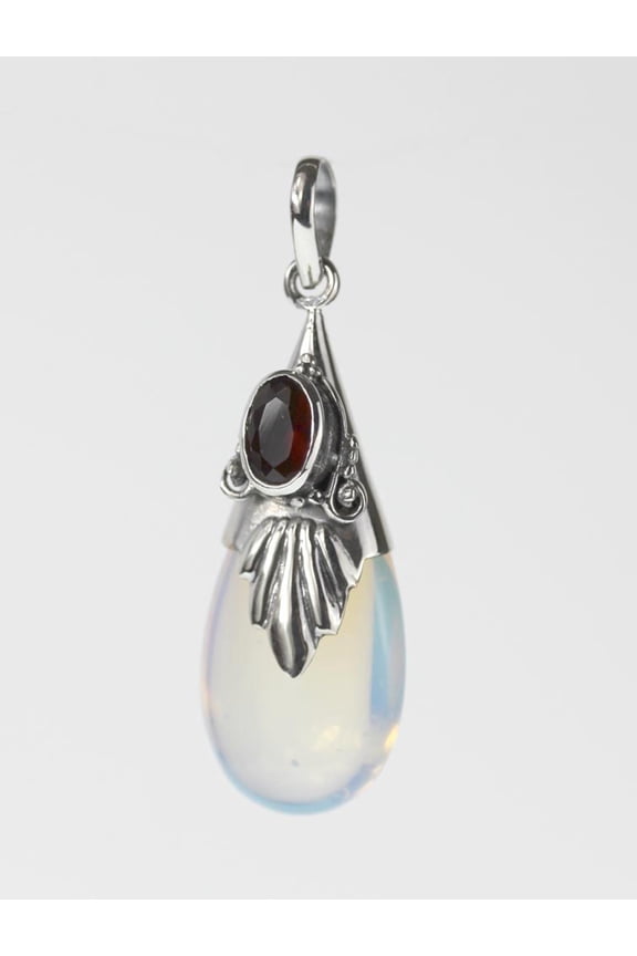 Rainbow Moonstone Pendant With Red Cystal