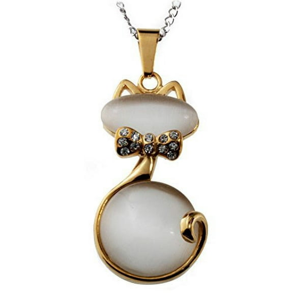 R.H. Jewelry Simulated Cat's Eye Stone Inlaid Stainless Steel Pendant Necklace