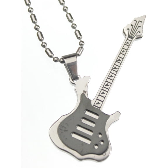 R.H. Jewelry Stainless Steel Black Guitar Pendant for Men and Women