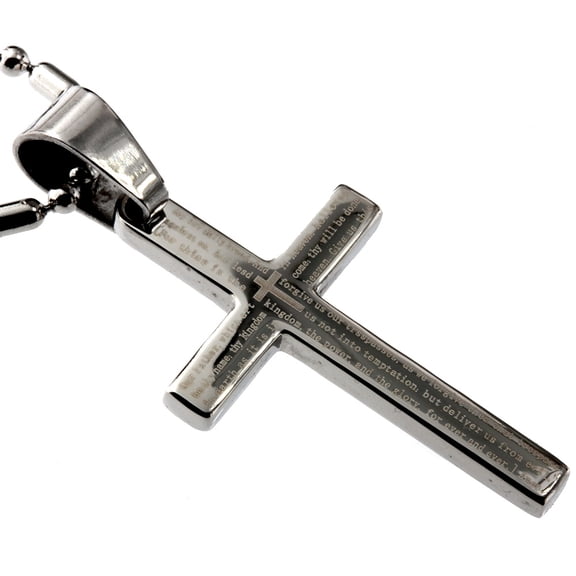 R.H. Jewelry Stainless Steel Blue Small Cross Pendants 1.25 Inches Long the Lord's Prayer Necklacece