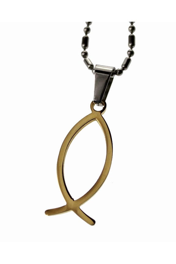 Stainless Steel Christian Symbols Fish Pendant Necklace
