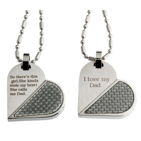 R.H. Jewelry Stainless Steel Matching Transform Heart Father and Daughter Pendant Necklace Set