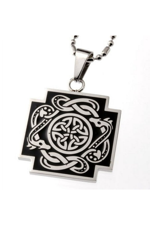 Stainless Steel Pendant Celtic Cross with Dragon Necklace