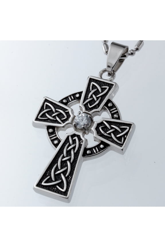 Stainless Steel Pendant Cross With CZ Stone Necklace
