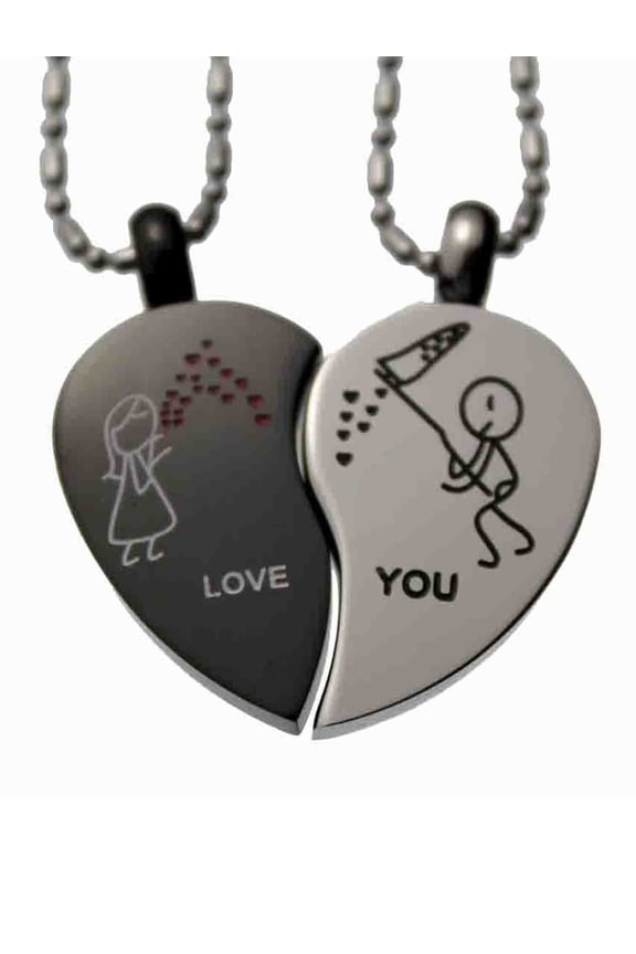 Stainless Steel Pendant Lovers Couple Two-tone Pendant Set