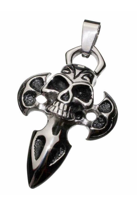 Stainless Steel Pendant, Solid Heavy Skull Cross for Men