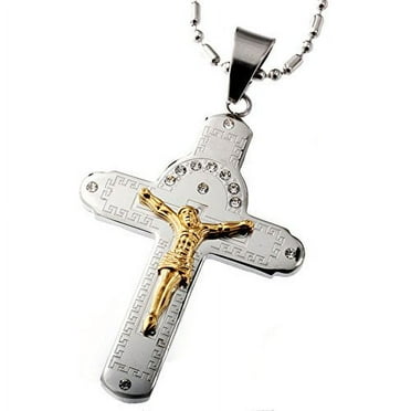 R.H. Jewelry Stainless Steel Pendant The Lord's Prayer, Crucifixion of Jesus Cross for Men