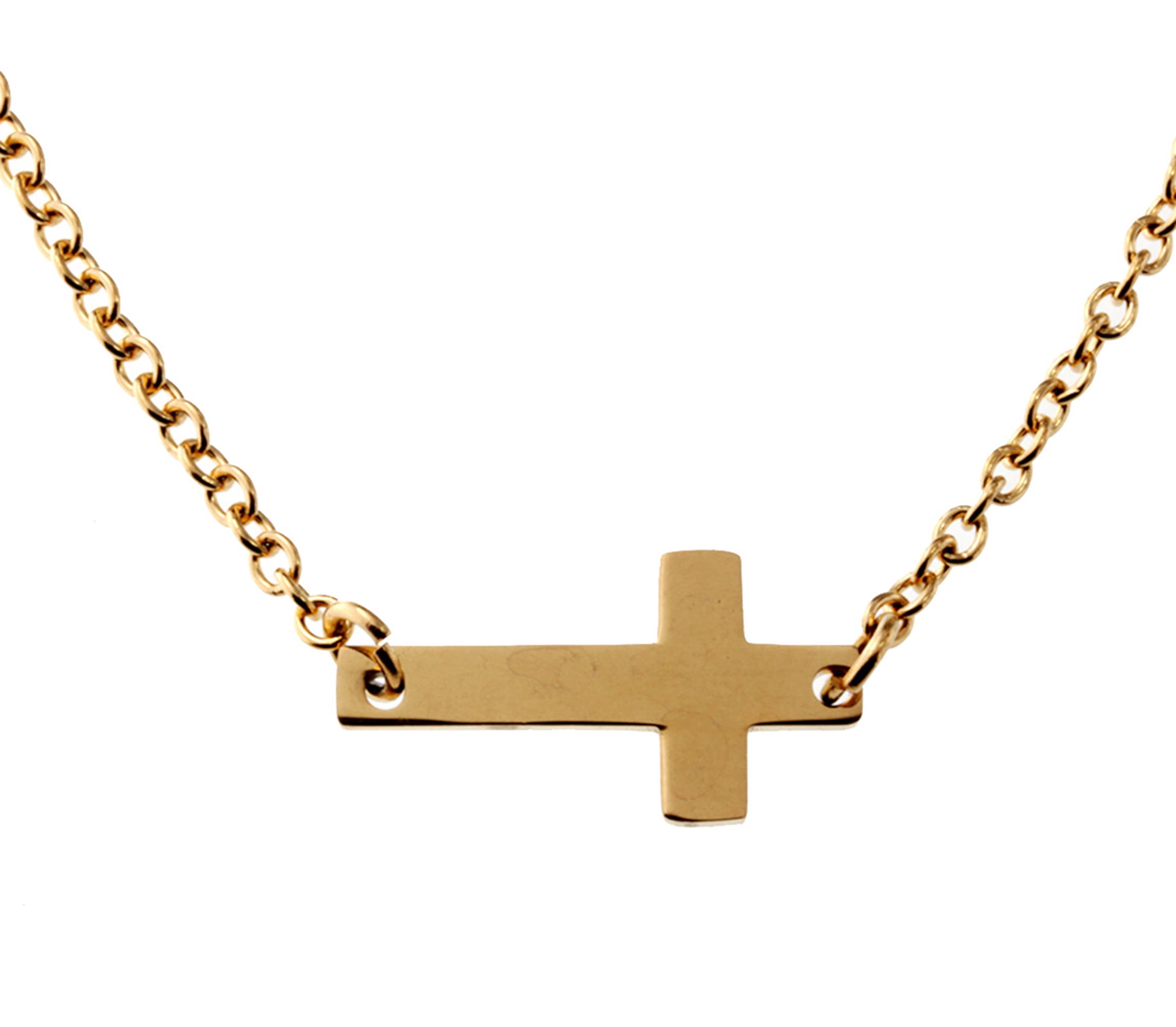 Jewelry, Stainless Steel Sideways Gold-tone Cross Necklace