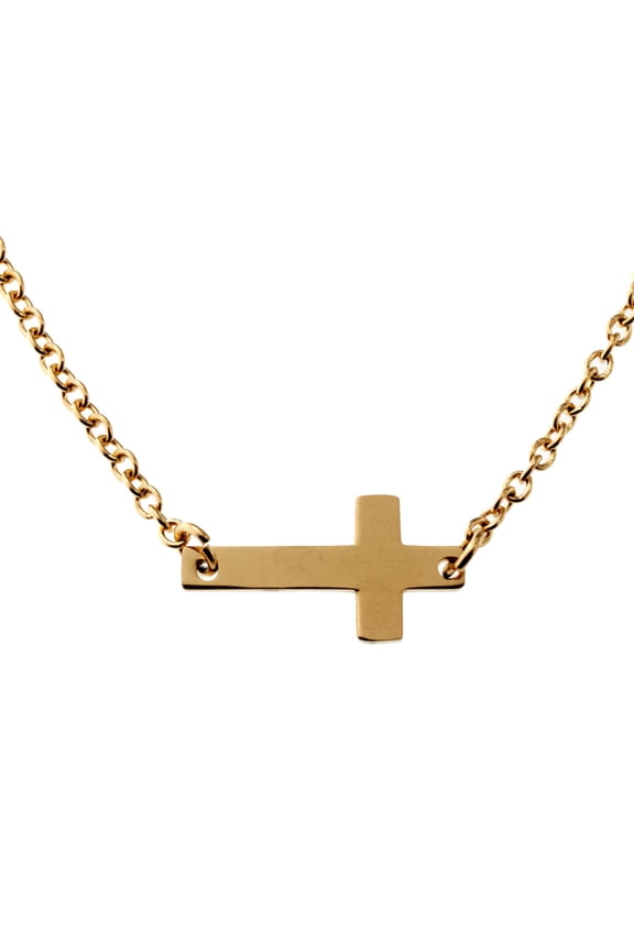 , Stainless Steel Sideways Gold-tone Cross Necklace