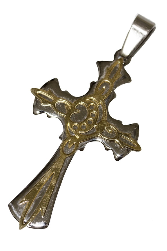 Stainless Steel Two-tone Cross Pendant Necklace