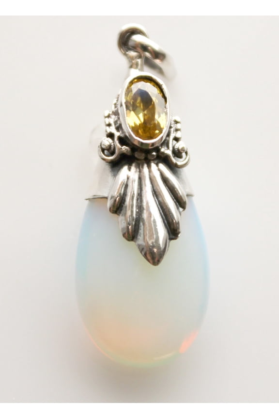 Sterling Silver Rainbow Moonstone Pendant With Yellow Cystal