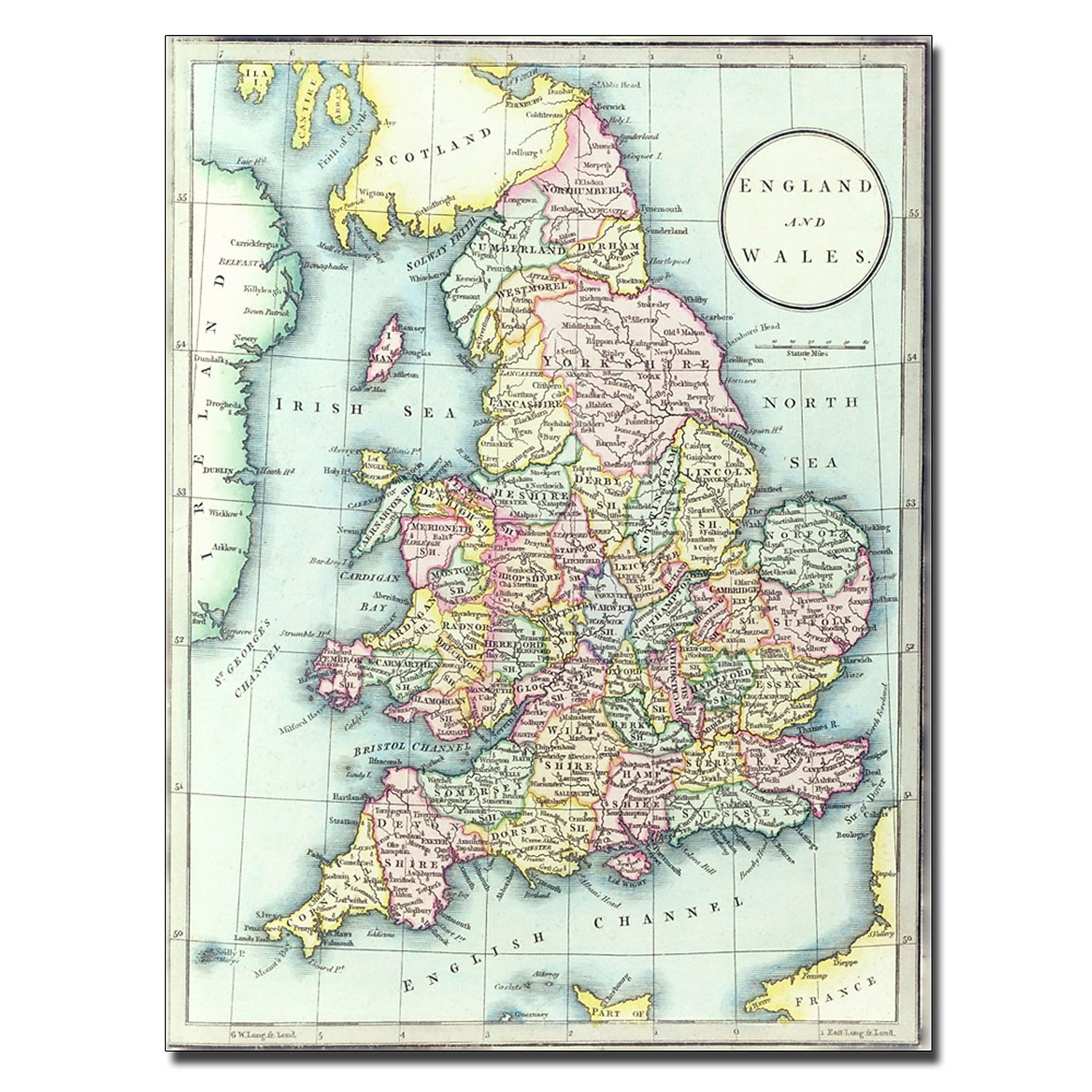 R.H. Laurie 'Map of England & Wales 1852' Canvas Art