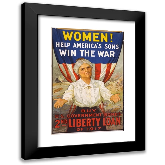 R.H. Porteus 11x14 Black Modern Framed Museum Art Print Titled - Women! Help America's Sons Win the War-Buy U.S. Government Bonds (1917)