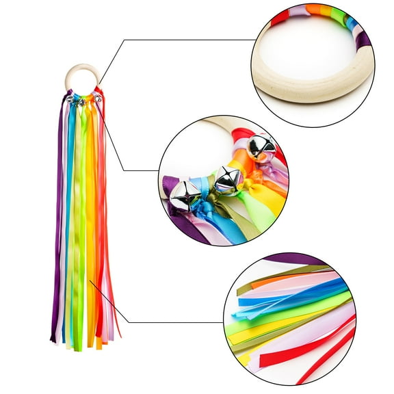 2Pcs Ribbon Hand Kite Toy Including Rainbow Black&White Ribbon Wind Wand