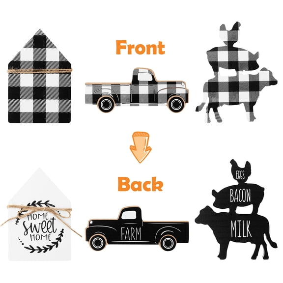 3Pcs Wooden Farmhouse Buffalo Plaid Tiered Wood Tray Decoration Black