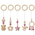 thumbnail image 1 of MALLMALL6  5 Baby Play Gym Toy Set Activity Wooden Nursing Pendant Pink Toy for Infant, 1 of 6