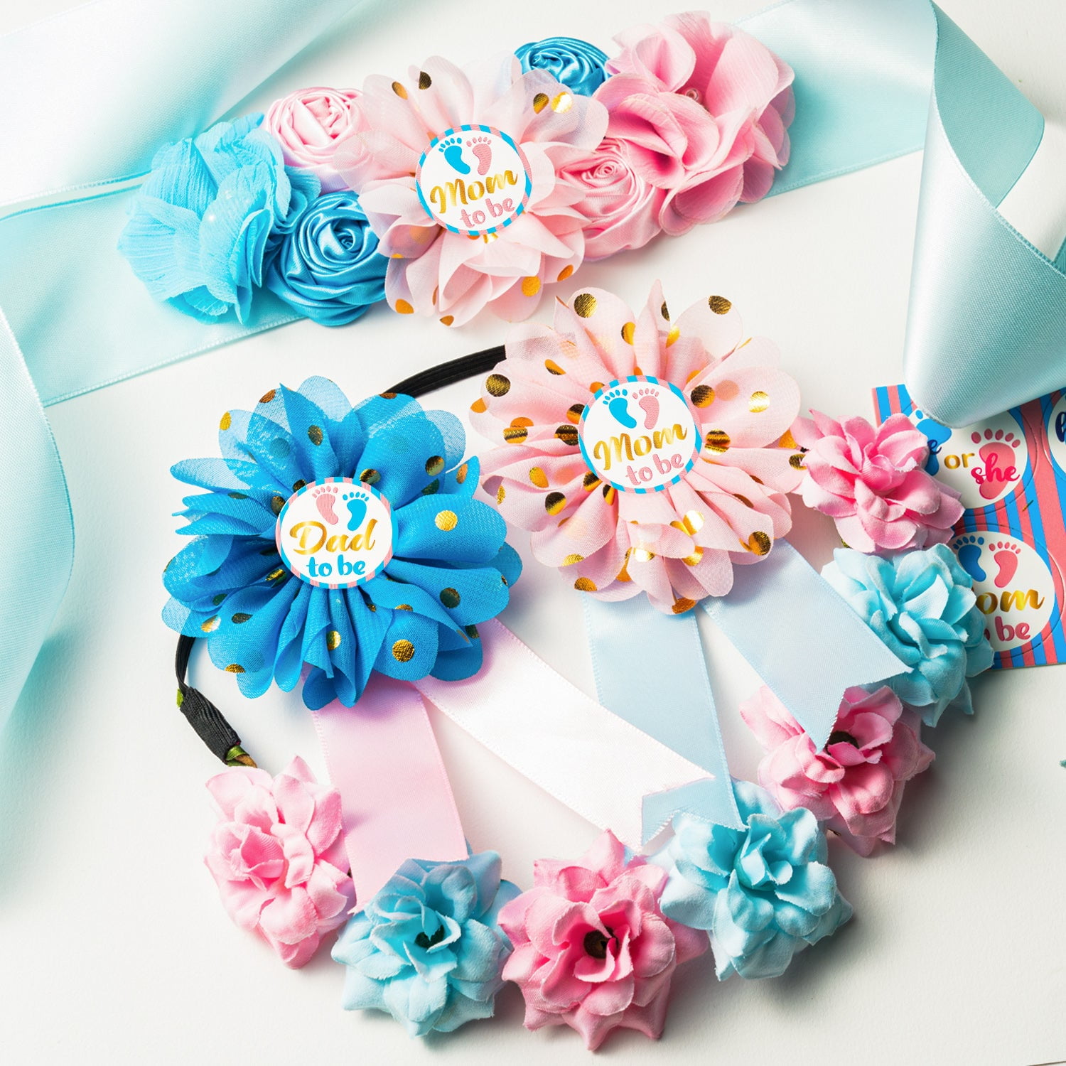 5Pcs Gender Reveal Maternity Sash Set Baby Reveal Pregnancy Sash