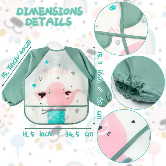 MALLMALL6 Baby Long Sleeve Bibs, Waterproof Toddler Painting Apron, Eating Bib, Lion Print, 5Pack