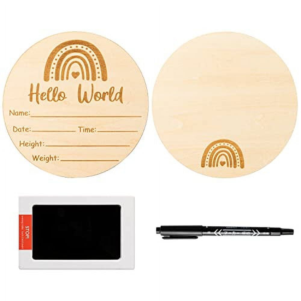 R HORSE Baby Birth Announcement Sign with Ink Pad Wooden Baby Birth