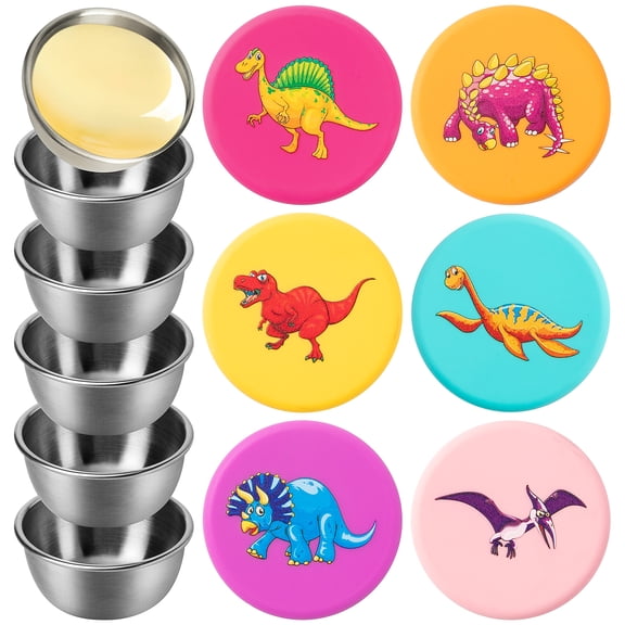 Haooryx 12 Pack Stainless Steel Sauce Cups with Silicone Lids, Leak-Proof for Travel Party