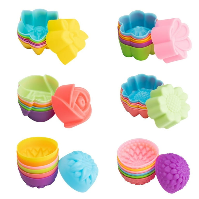 R HORSE Silicone Molds Cupcake Multi Flower Shapes Silicone 42Pcs