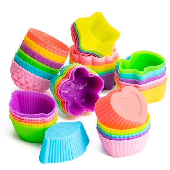 Haooryx 42 Count Silicone Cupcake Molds, Multi Flower Shapes