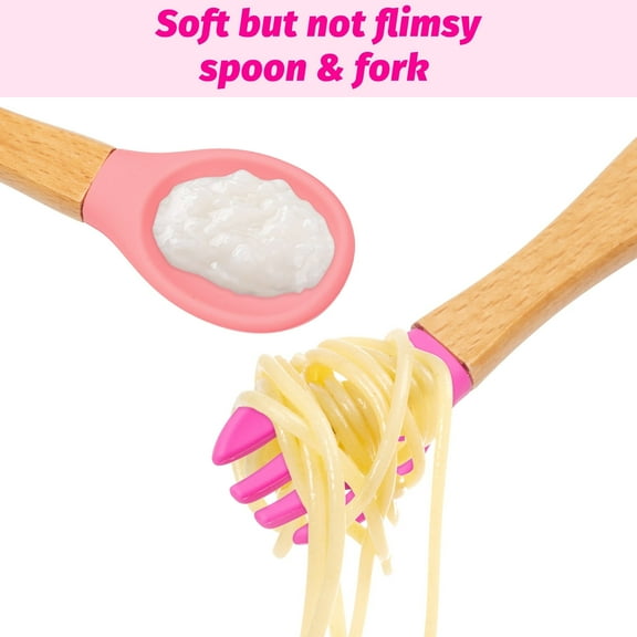 MALLMALL6 Silicone Pink Purple Forks and Spoon Set for Feeding,6 Piece