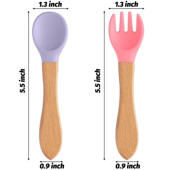 MALLMALL6 Silicone Purple Forks and Spoon Set for Feeding,6 Piece, Pink