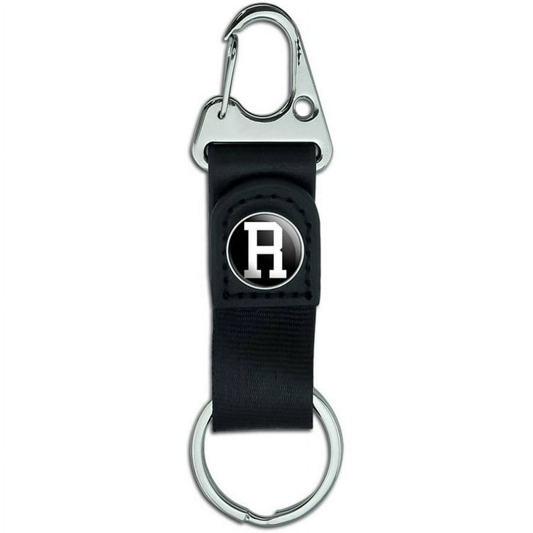 R Initial Belt Clip On Carabiner Leather Keychain Fabric Key Ring