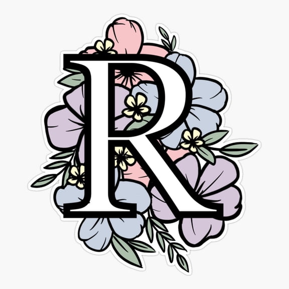 R Initial Floral Monogram Sticker