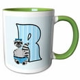 thumbnail image 1 of 3drose, R Is for Raccoon in Blue for Boys Baby and Kids Monogram R in Striped Prints, 15oz Two-tone Green Mug, 1 of 6