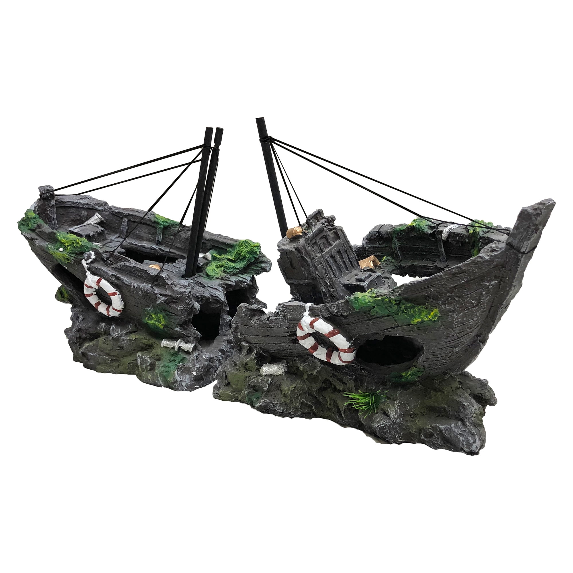 R Enterprises R Large Fish Tank Decor 17インチ沈没した海賊船。水槽用大型水槽装飾。10ガロン水槽から150ガロン水族館へ。水槽用アクアリウム木船。 R And J Enterprises Sunken Treasure Ship Aquarium Decoration Large