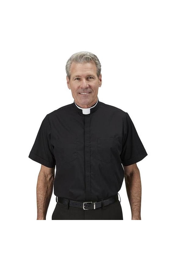 R. J. Toomey 140145 Roman Collar Short Sleeve Milano Comfort Shirt, Black - 16 in.