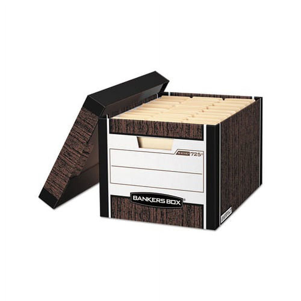 Heavy-Duty Woodgrain File Storage Box with Lid, 12 Pack