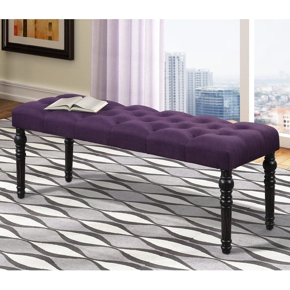 R. Lison Fabric Upholstery Button Tufted Bench, Purple