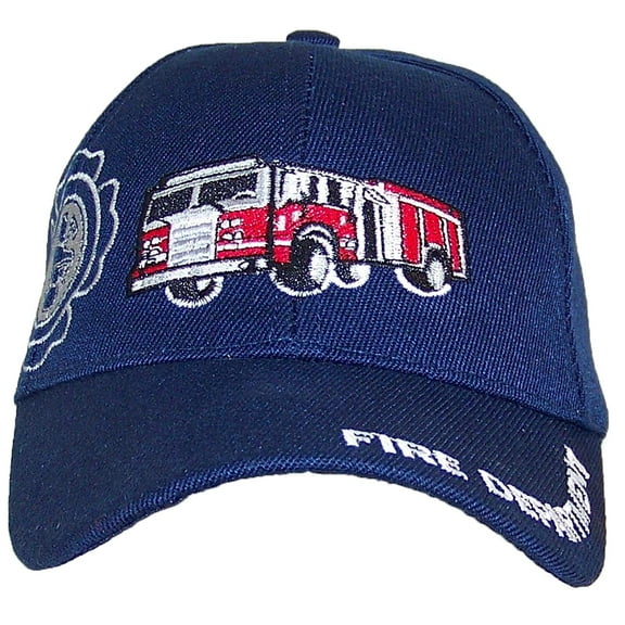R&M Headwear Children's Embroidered Fire Truck Baseball Hat/Cap (Navy)