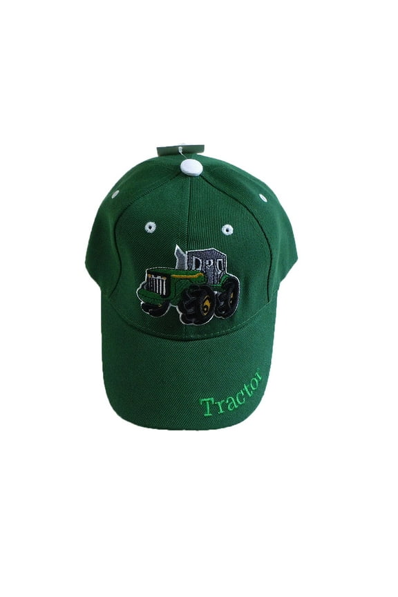 Children's Embroidered Tractor Baseball Hat/Cap (Green)