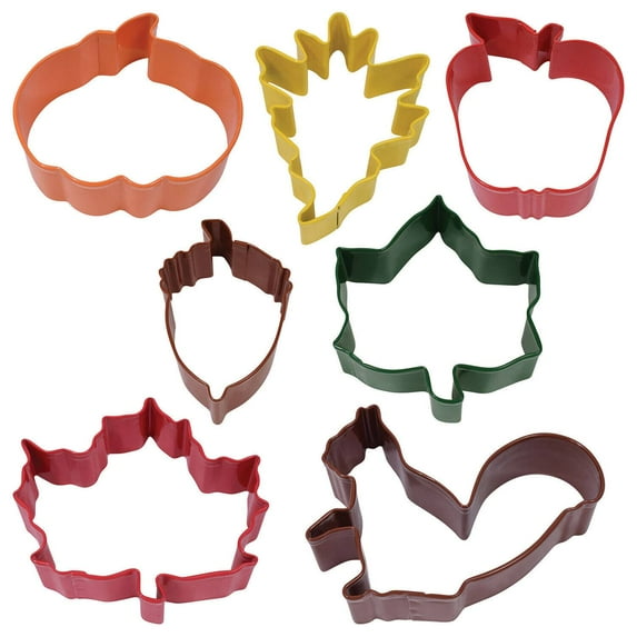 R&M International Autumn Leaf Cookie Cutters, Acorn, Ivy, Apple, Oak, Pumpkin, Maple, Squirrel, 7-Piece Set