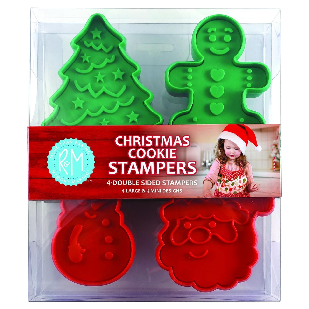 Double-Sided Christmas Cookie Stamp and Cutter Set, Red and Green Plastic