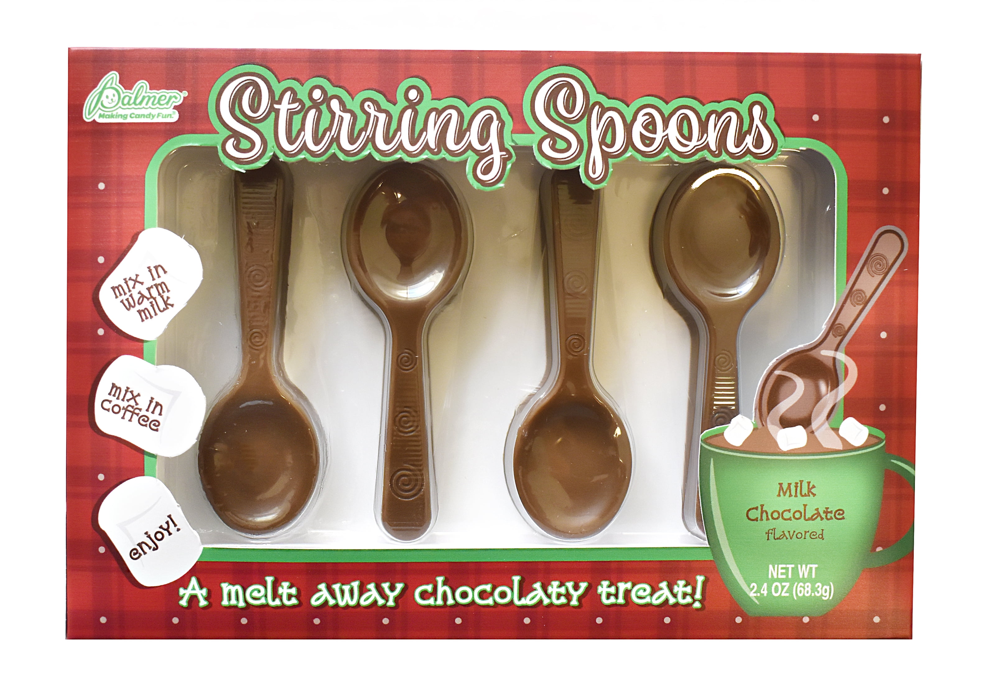 R.M. Palmer Holiday Stirring Spoons, Milk Chocolate Flavor, 4 Count