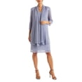 thumbnail image 1 of R&M RICHARDS PETITE Womens Purple Open Front Metallic 3/4 Sleeve Jacket Petites 6P, 1 of 3