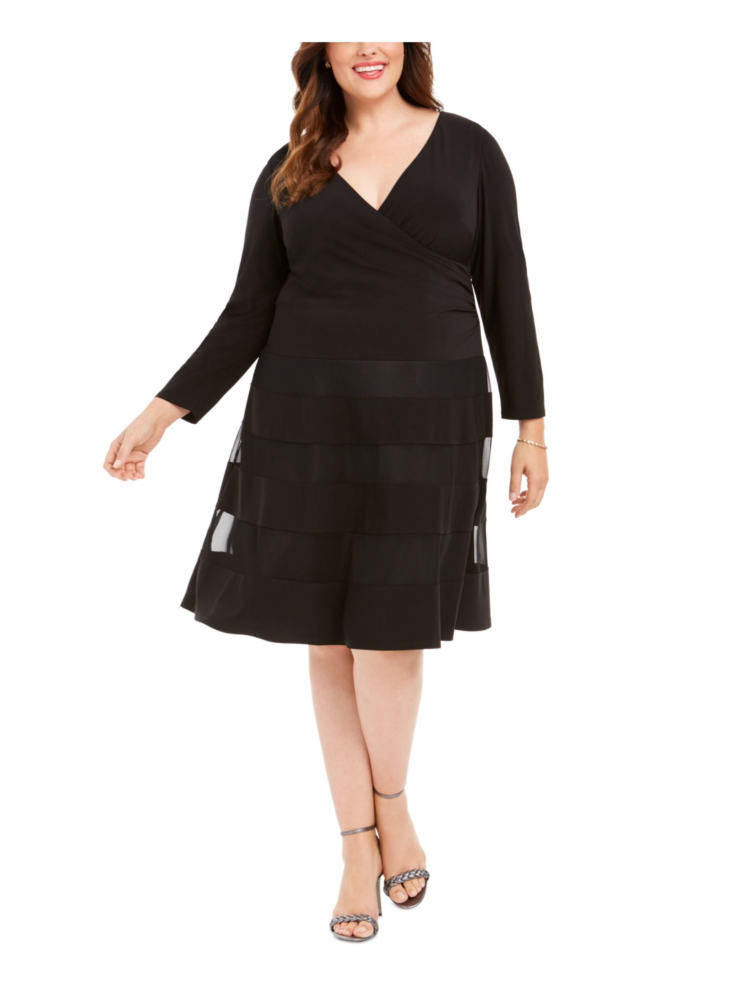 R&M RICHARDS Womens Black Long Sleeve V Neck Knee Length Cocktail Shift  Dress Plus 22W - Walmart.com