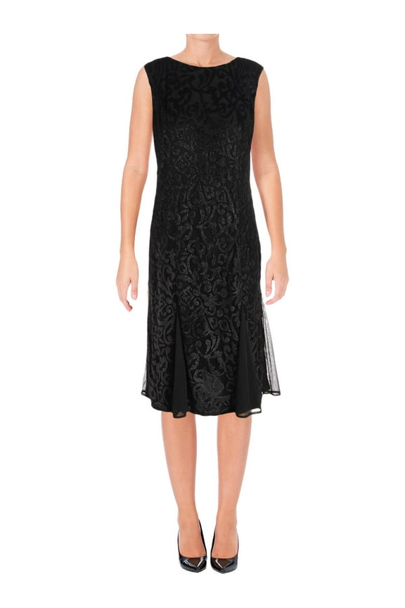 Womens Black Velvet Sleeveless Fit + Flare Dress 8