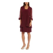 R&M RICHARDS Womens Burgundy Embellished Sheer With Jacket Sleeveless Evening Dress L