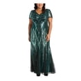 thumbnail image 1 of R&M RICHARDS Womens Green Sequined Zippered Short Sleeve V Neck Full-Length Evening Mermaid Dress Plus 22W, 1 of 4