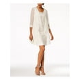 thumbnail image 1 of R&M RICHARDS Womens Ivory Stretch Embellished Drape Front 34 Sleeve Jacket Sleeveless Scoop Neck Above The Knee Party Sheath Jacket 14, 1 of 3