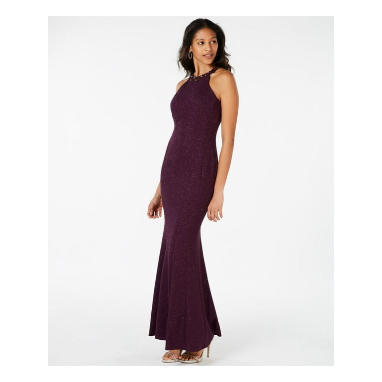 R M RICHARDS Womens Purple Glitter Beaded Sleeveless Halter Full Length Formal Mermaid Dress 10 Walmart